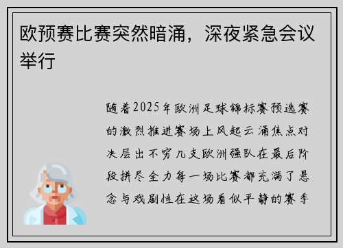 欧预赛比赛突然暗涌，深夜紧急会议举行