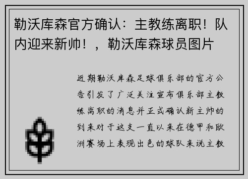 勒沃库森官方确认：主教练离职！队内迎来新帅！，勒沃库森球员图片
